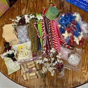 Assorted Craft Supplies with Red, Blue, and Gold Accents
